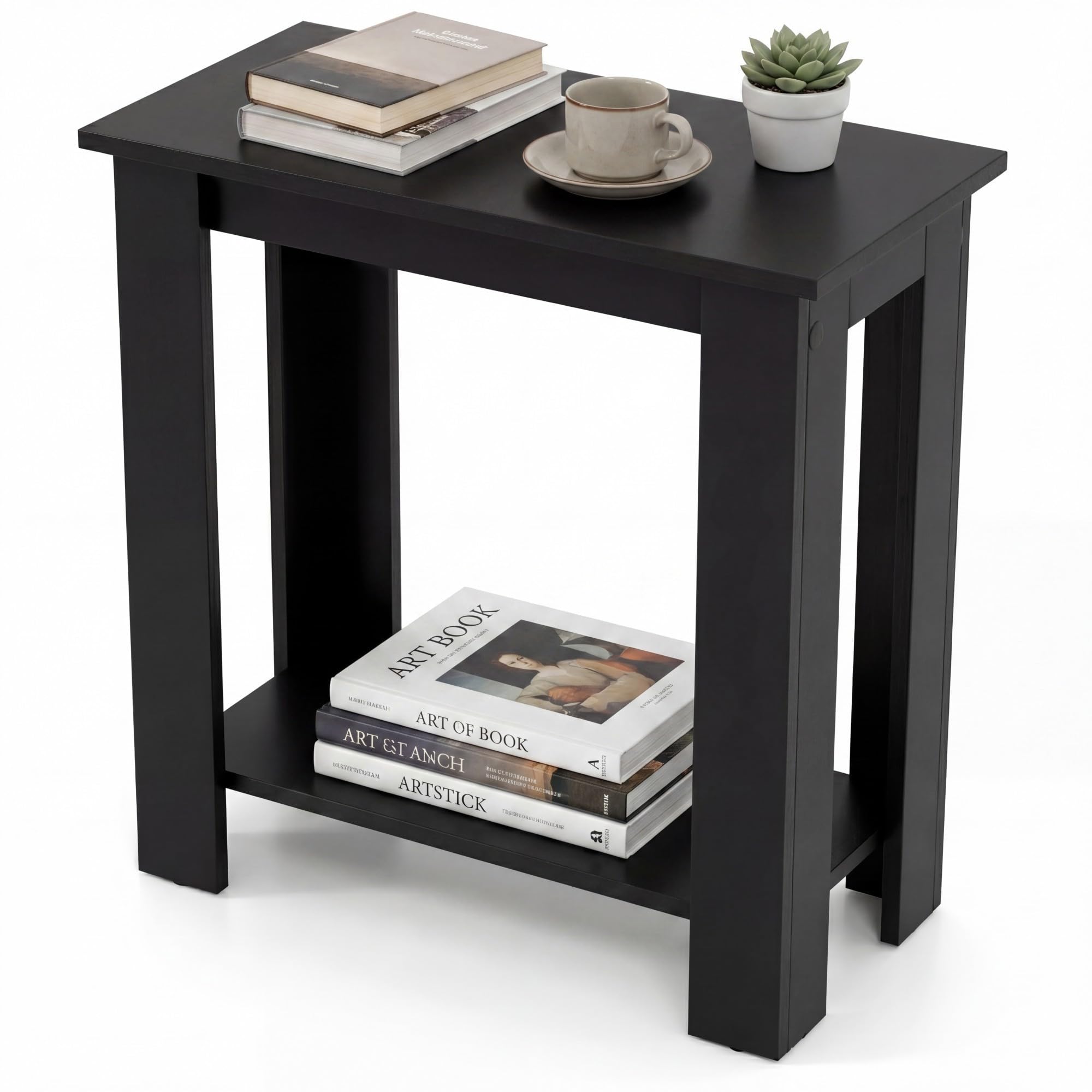 Tangkula 2-Tier Wooden Narrow End Table